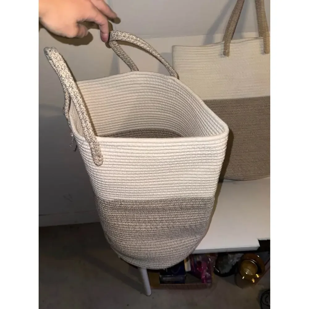 2 Cotton Rope Woven Laundry Hamper Decorative Storage Basket for Blankets